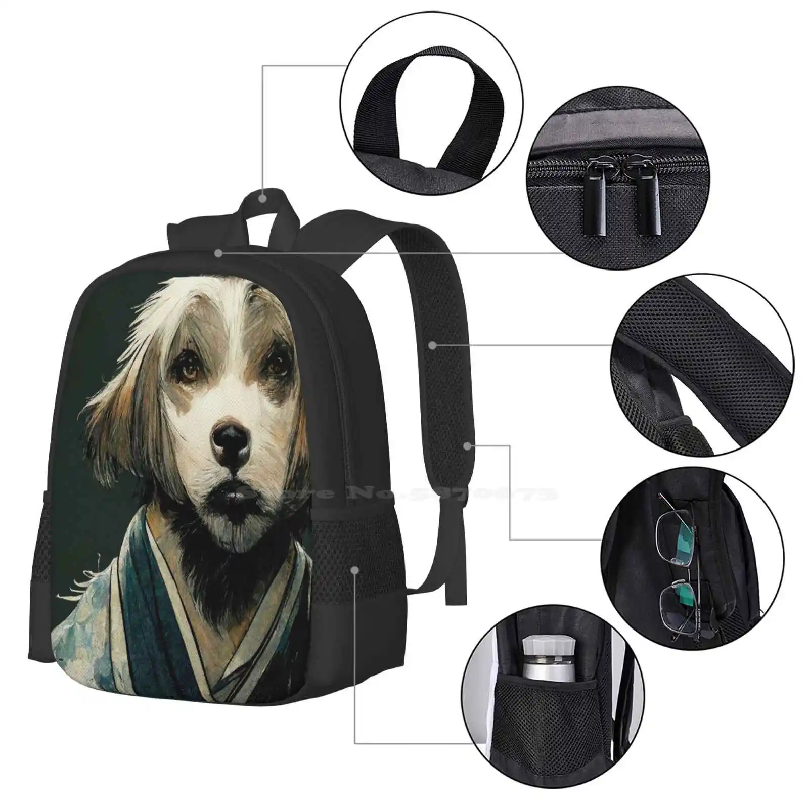 Samurai Hund Rucksack für Schüler Schule Laptop Reisetasche Samurai Hund japanischer Hund Hund Kimono stilvollen Hund menschlichen Hund