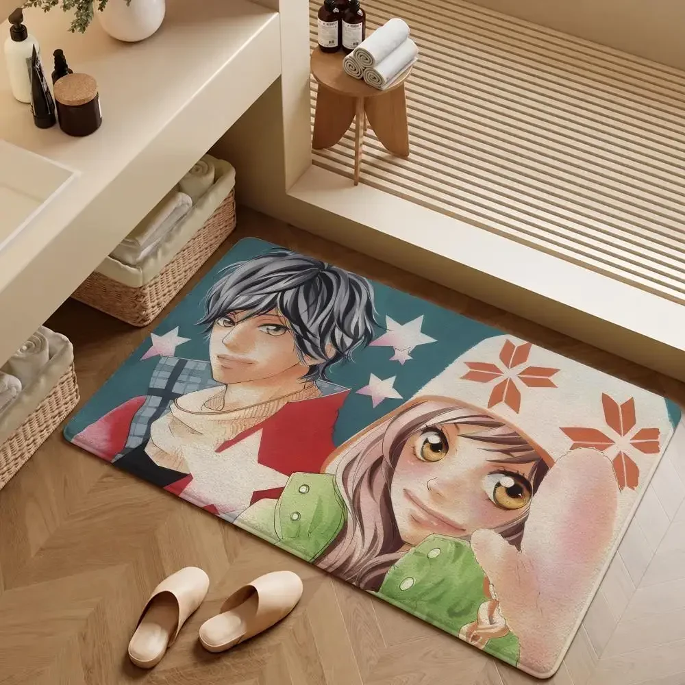 Floor Blue Futaba Ride Mat Soft Anime Flannel Yoshioka Entrance Doormat Non-Slip Washable Rug For Bedroom Home Spring Decor