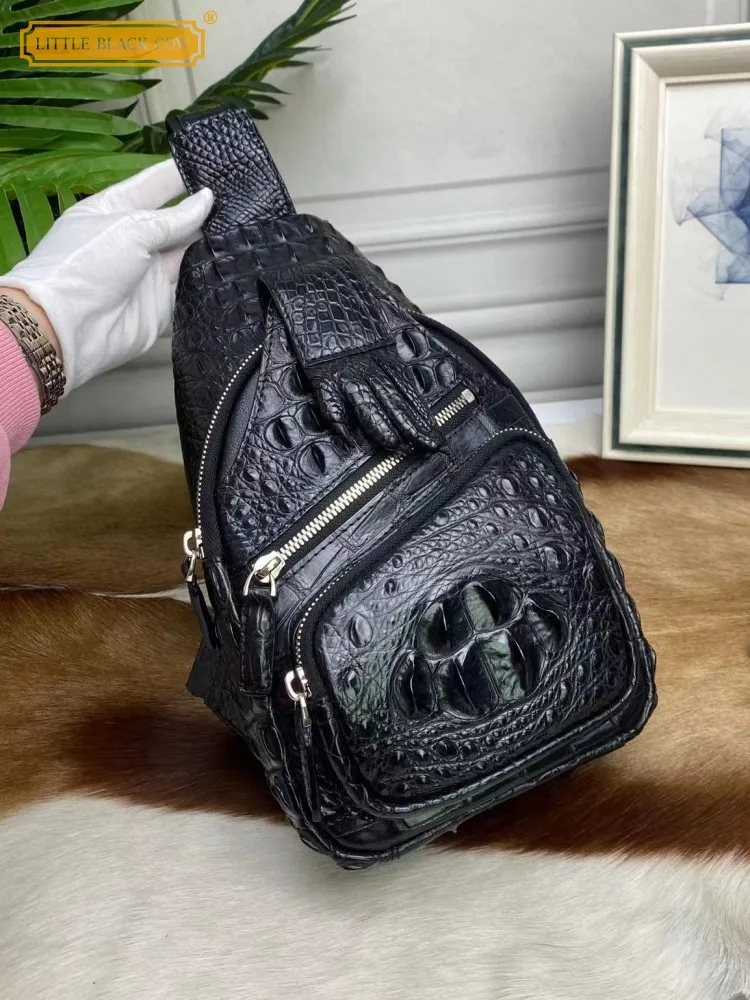 New Mens Casual Bag Crocodile Skin High Quality Genuine Leather Handbag Single Shoulder Bag High Street Fashion Men Chest Bags