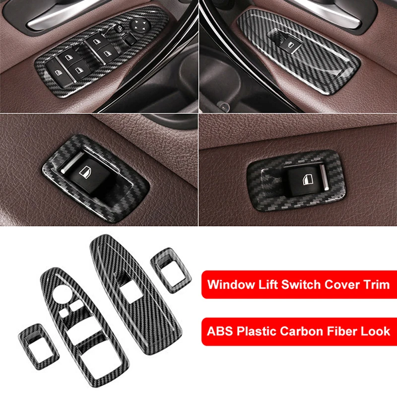 4-teilige Carbon-Faser Fensterheber-Schalterblenden-Abdeckung für BMW 3er F30 2012-2019/für BMW 4er F33 F36 2016-2019 – Detail 2