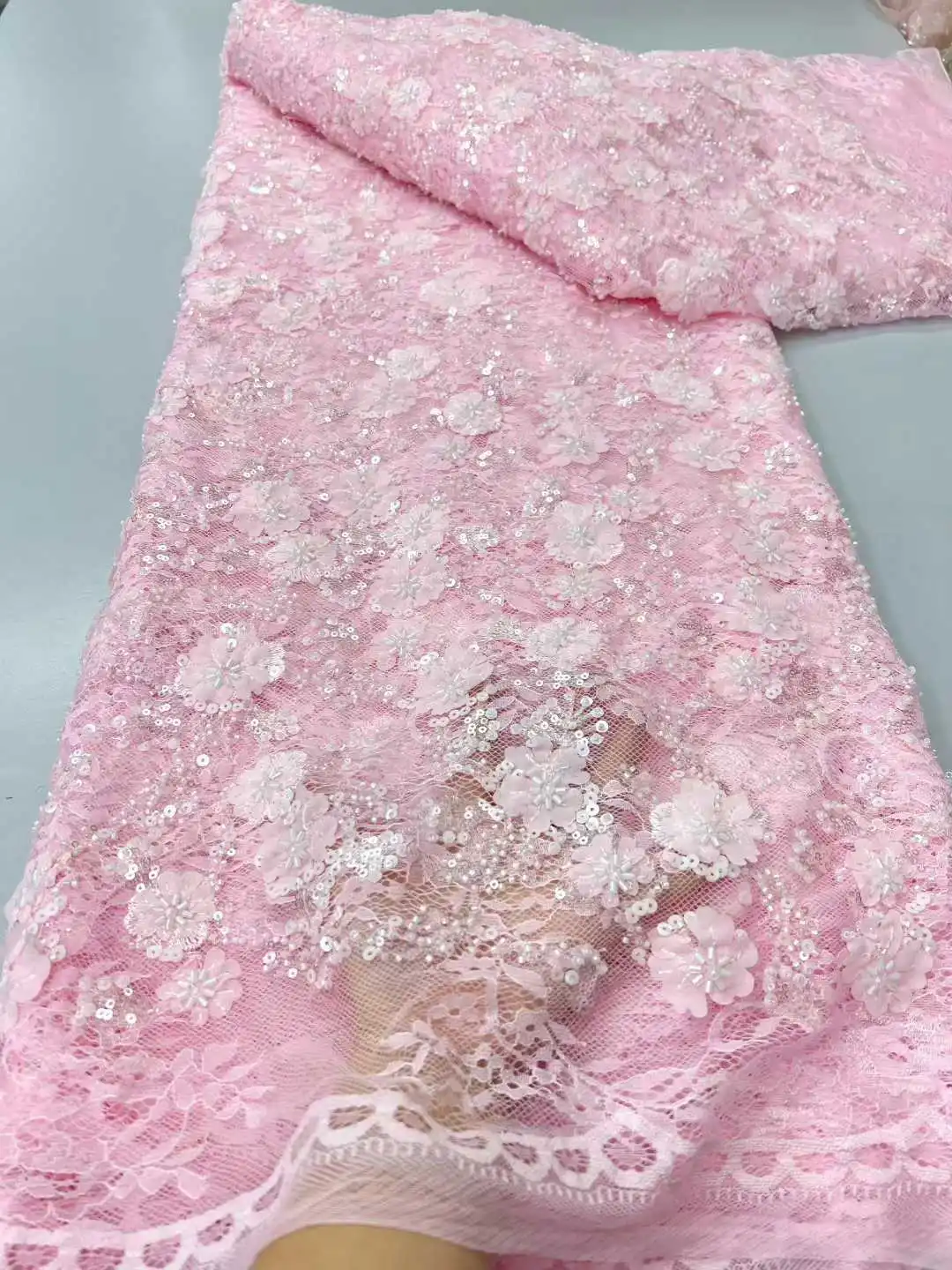 

Latest French Beaded Tulle Lace Fabric 2026 High Quality African Groom Lace Fabrics Sequins Nigerian For Wedding Dress ZX70HN-23