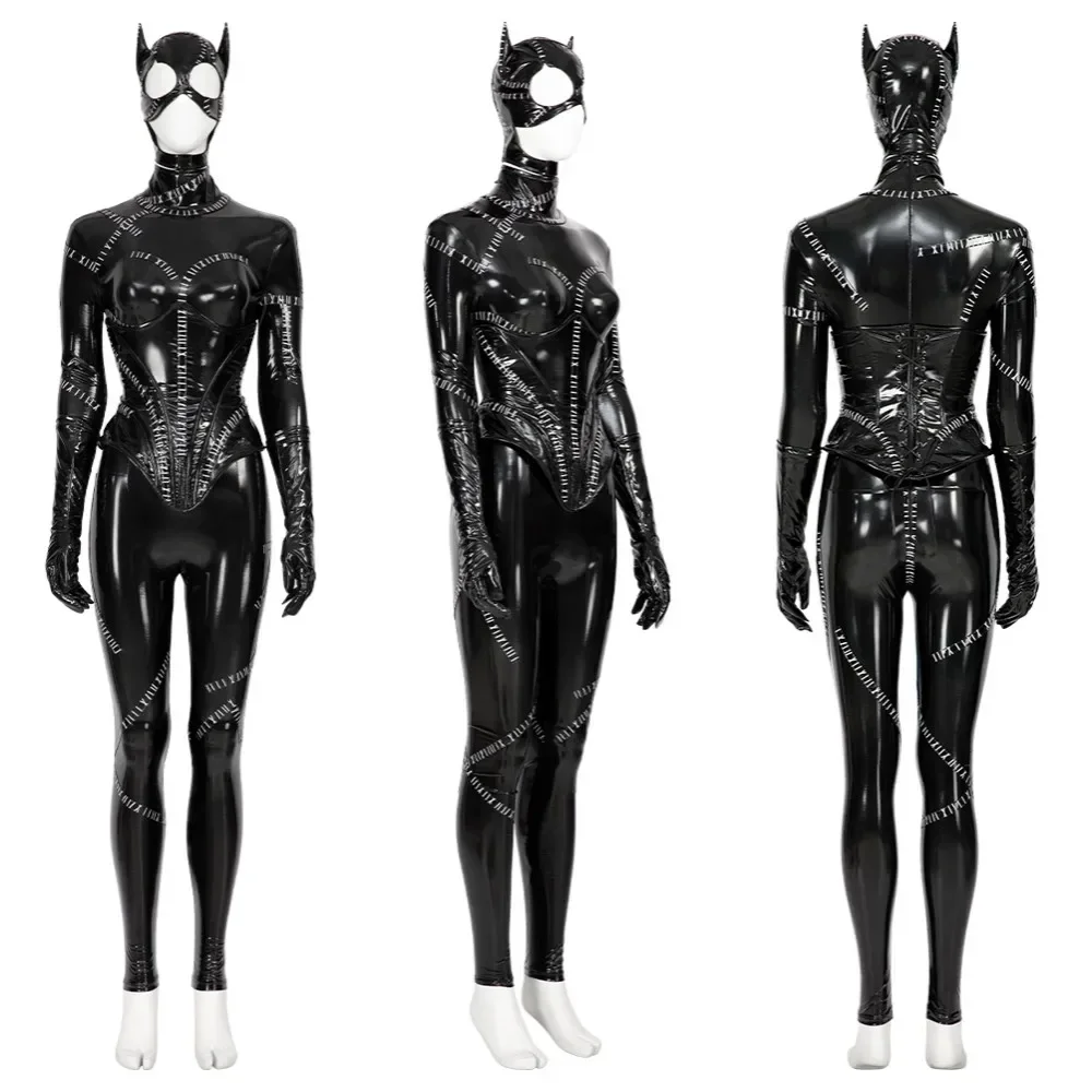 Woman Sexy Black Catsuit Bodysuit Outfit Michelle Pfeiffer Cosplay Costume Halloween Comic Con Fancy Dress Custom Size