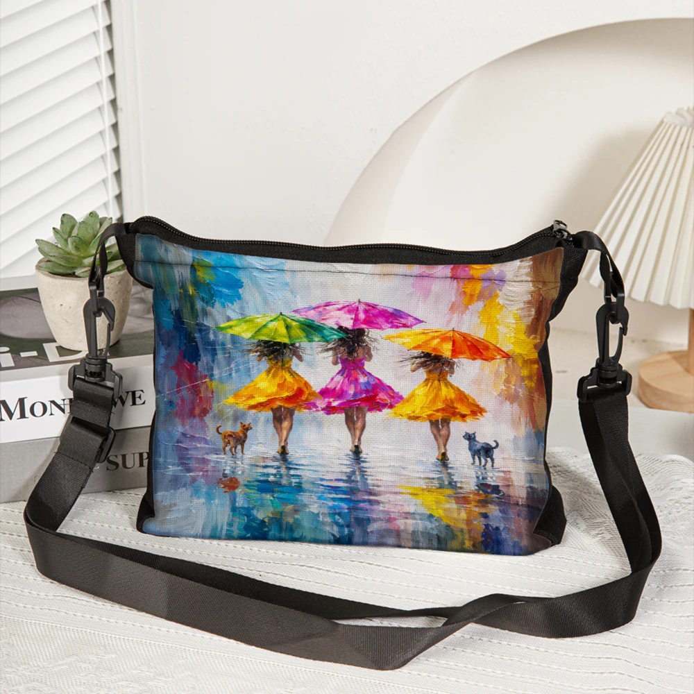 Watercolor Women With Umbrellas Crossbody Bag Multicolor Artistic Print Shoulder Bags For Women Casual Outdoor Travel Shopping A