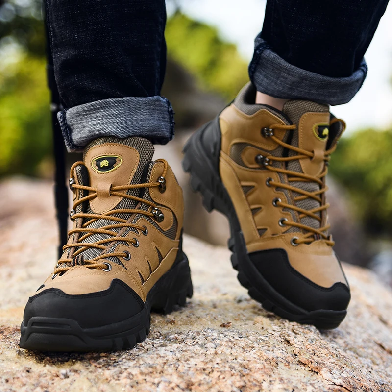 

Brown Hiking Boots Men Light Comfortable Men Travel Trekking Sneakers Plus Size High top Hiking Shoes Women Camping Sports Shoes