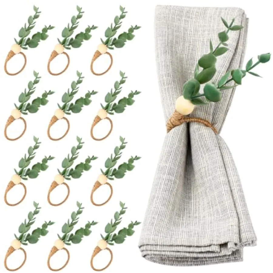 

Кольца для салфеток Кольца с листьями эвкалипта Зелень Осень Фермерский дом Деревянные бусины Держатели для салфеток оптом для свадьбы Домашняя столовая Банкет Eas