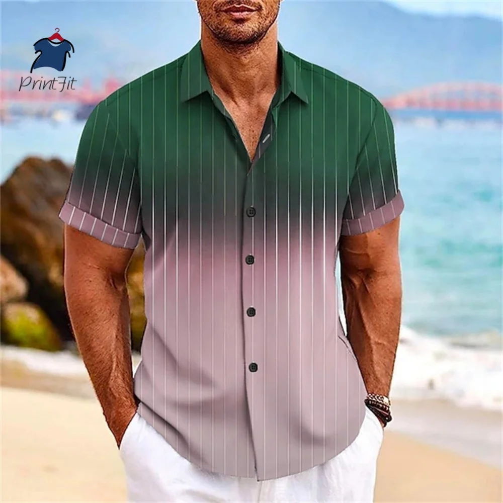 Full Print Gradient Graphic Casual Shirts For Men Short Sleeves Turndown Button Up Beach Shirts Clothing Apparel Mens Tee Tops