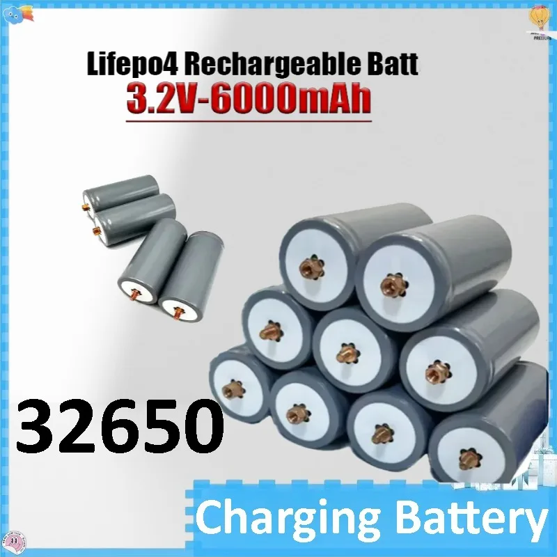 6pcs 32650 6000mAh 3.2V Lifepo4 Rechargeable Battery Professional Lithium Iron Phosphate Power Battery with Screw