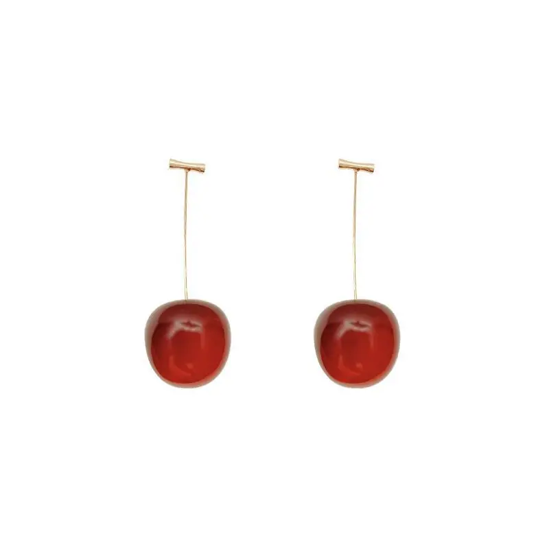 Metal Resin Cherry Fruit Dangle Earrings for Women New Simple Trend Design Jewelry Party Accessories