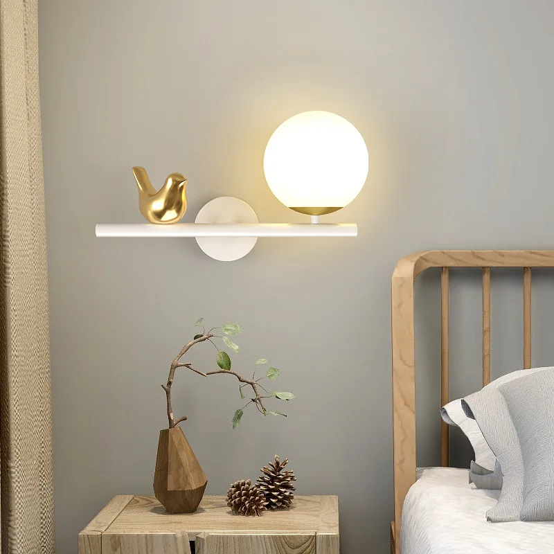 

children room Creative Bird Wall Lamp kid's Nordic Lighting Luxury Bedroom Bedside Lamp Living Room deco LED strip Wall fixture