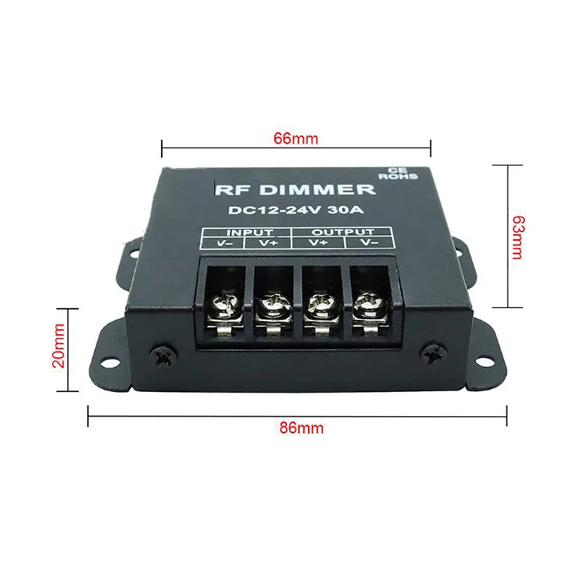 RF 고전력 무선 원격 제어 조광기, 단색 LED 조명 스트립용 조광 스위치, DC 12V-24V, 30A, 3 키, 1 세트
