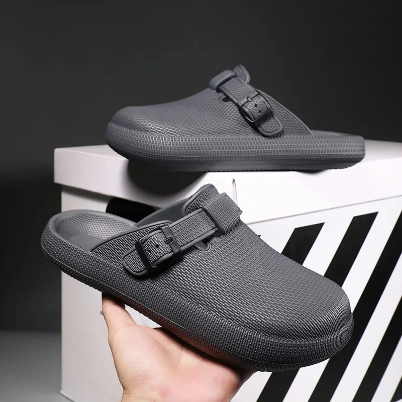 Smile Pop Soft Men Slippers Fashion EVA Insole Men Slippers with Arch Support Waterproof Garden Men Shoes With Adjustable Buckle