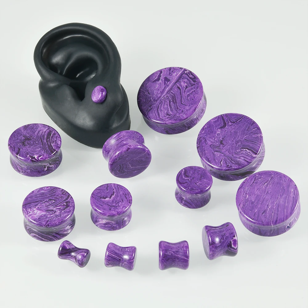 1Pair Safflower Stone Double Flared Polished Plane Charoite Stone Solid Ear Plug Expander Gauge Body Piercing Jewelry 2G-1.18\