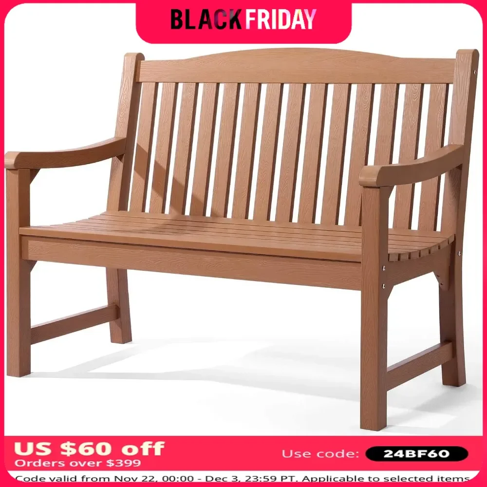 Outdoor Bench, All Weather Resistant Poly Lumber 2-Person Weatherproof, Not Rot and Fade, Easy Maintenance, Long Chairs