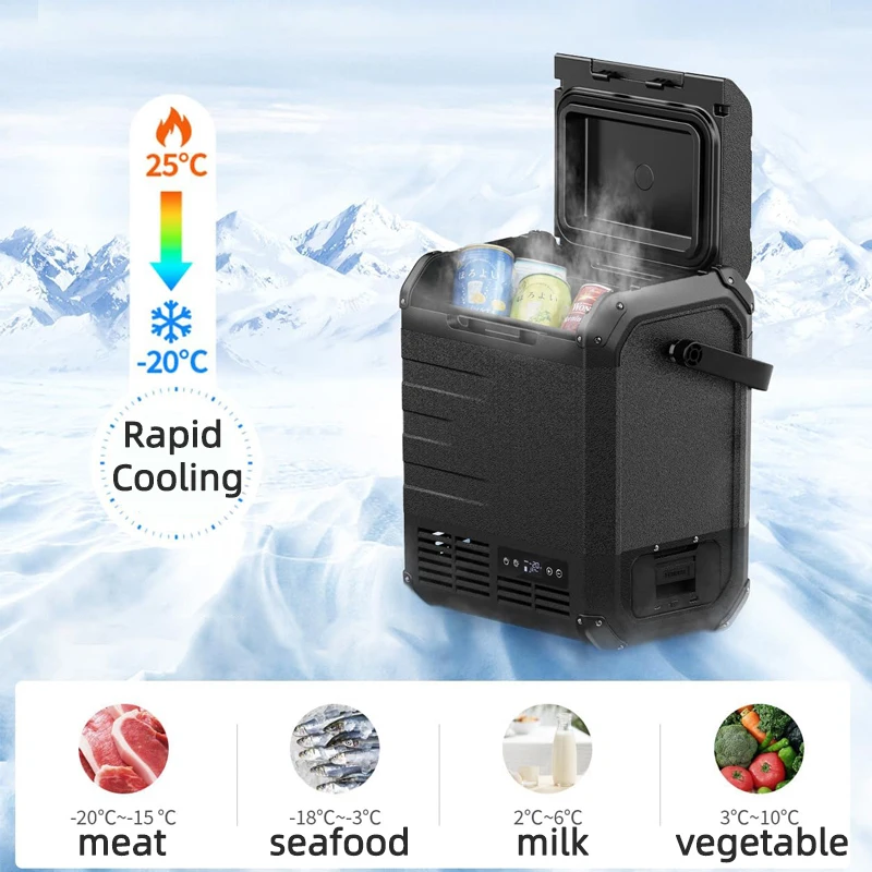 ตู้เย็นคอมเพรสเซอร์10L ตู้เย็นแบบพกพาแบตเตอรี่แบบพกพา12/24V ระบายความร้อนเร็วเหมาะสำหรับรถบรรทุก RV รถตู้การตั้งแคมป์