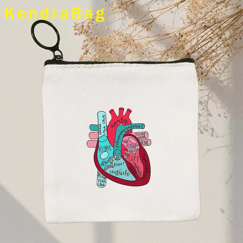 Funny Anatomy RN Doctor Nurse Anatomical Heart Brain Medical Nursing Gifts Stethoscope Key Coin Purse Canvas Bags Pouch Wallet