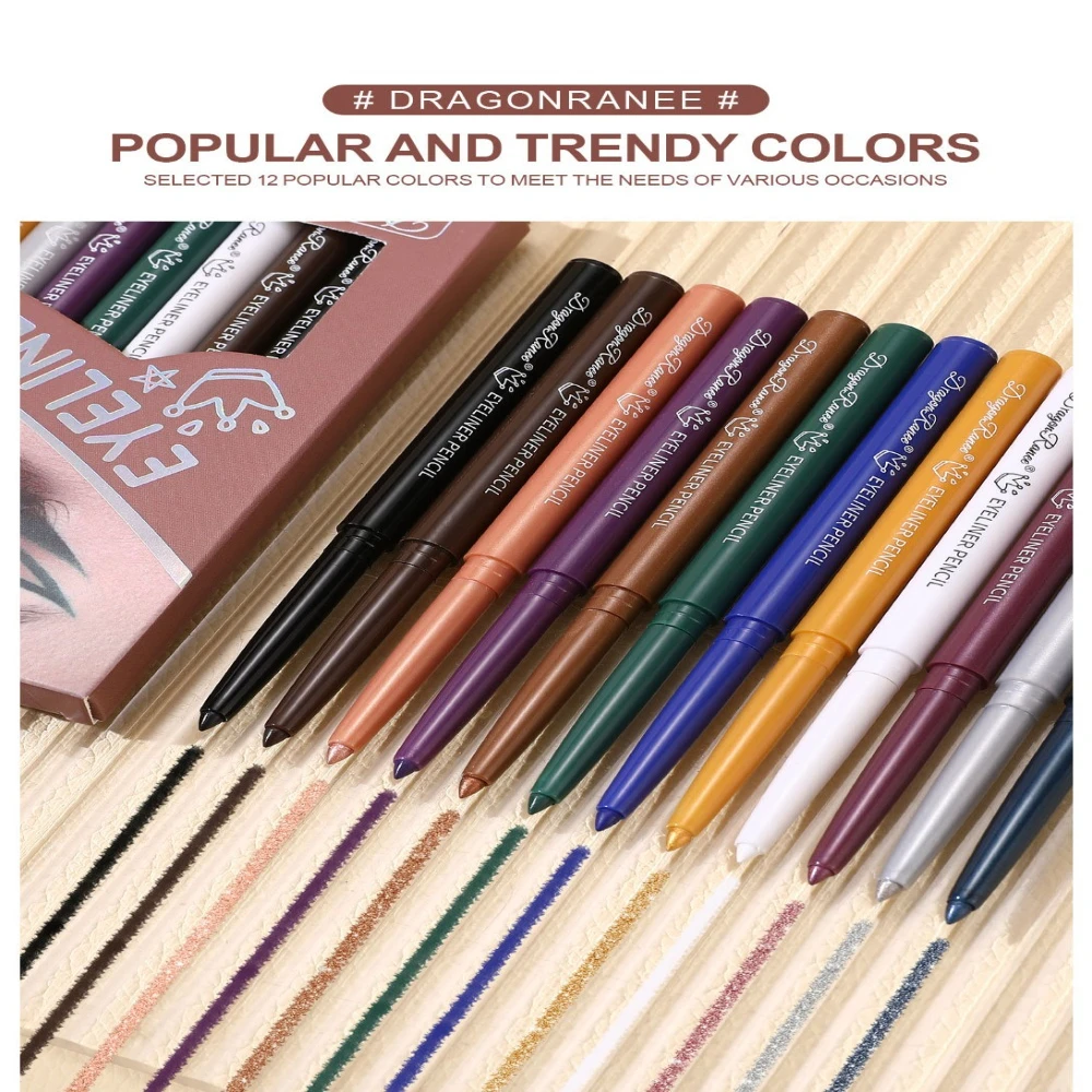 12 Color Eyeliner Pencil Set Matte & Shimmer Finish Rotatable Kohl Liner Waterproof Smudge Proof for Party Daily Makeup Beauty