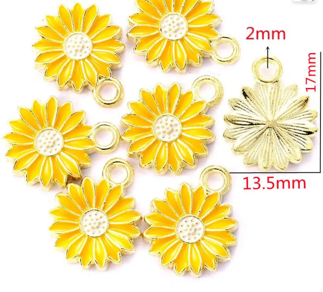 10Pcs 7Color  Alloy Metal Drop Oil Colorblock Daisies Charm Flower Plant Pendant For DIY Bracelet Necklace Jewelry Making F0162