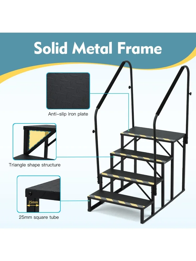 4 gradini con 2 corrimano Gradini per camper con corrimano Scale per camper da 660 libbre con copertura per bracciolo, gradini antiscivolo per vasca idromassaggio per rimorchi da viaggio