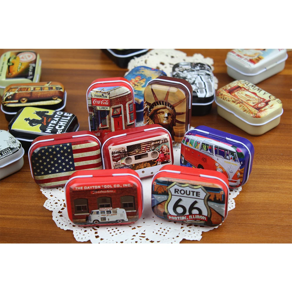 32PCS/Set Portable American Mini Travel Tin Can Vintage Metal Can Storage Box Candy Chocolate Biscuit Packaging Wedding Gift