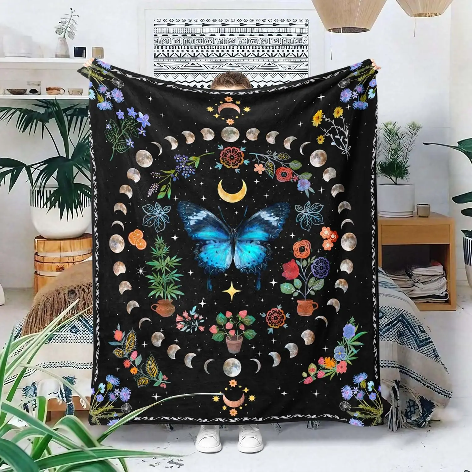 

Ботанические цветочные растения в стиле бохо, уютный декор, одеяла для сна для дивана-кровати, дивана, стула или пледы в общежитии 40 × 50 дюймов