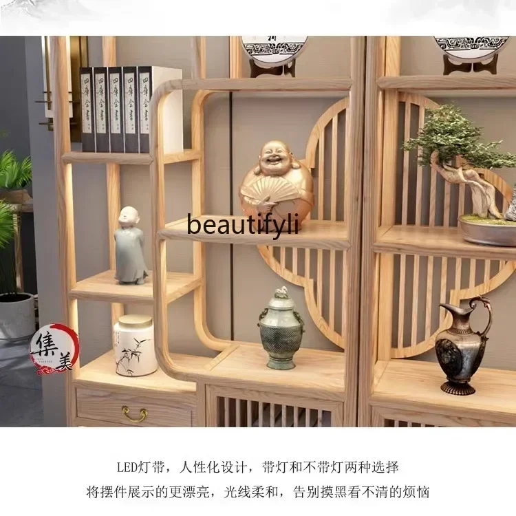 NQ52 Great discounts New Chinese pure solid wood Bogu frame tea room ash wood is simple, tea rack storage display ornament cabin