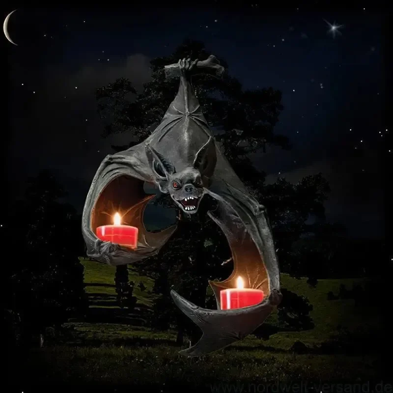 New Bat Wall Tealight Holder Halloween Candlestick Bat Statue Garden Hanging Candlestick Light Garden Home Halloween Decoration