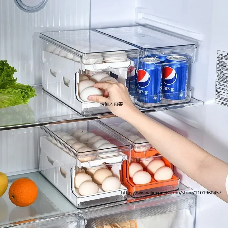 Egg Storage Box Refrigerator Organizer Food Containers Egg Slide Fresh-keeping Case Holder Tray Dispenser Kitchen Storage Boxes