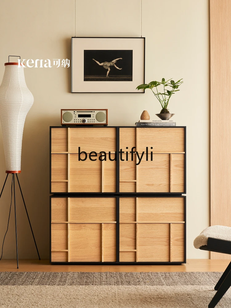 E182 Combination side cabinet contrasting color solid wood retro simple storage home living room TV cabinet