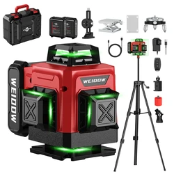 WEIDDW 4D 16 Lines Laser Level 360 Self Leveling with Tripod and suitcase 4x360° Cross Line Professional Laser Construction Tool