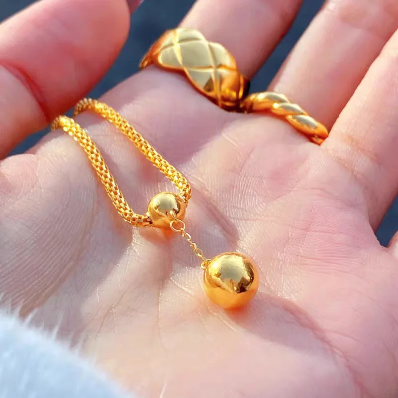 الفاخرة 24K 9999 الذهب الخالص الذهب الحقيقي ثعبان العظام الخرز قلادة المرأة سلسلة الترقوة