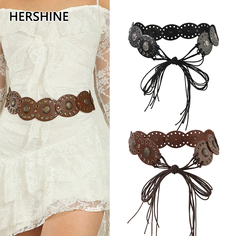 HERSHINE 1-piece women's retro patchwork waist rope set, fashionable accessories, bohemian style dress accessories，spring，summer
