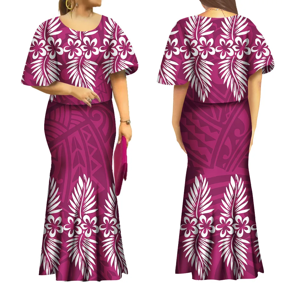 

Tapa Design Upscale Fishtail Dress Two Piece Size S-8XL Polynesian High Quality Polyester Flared Sleeve Puletasi Mermaid Skirt