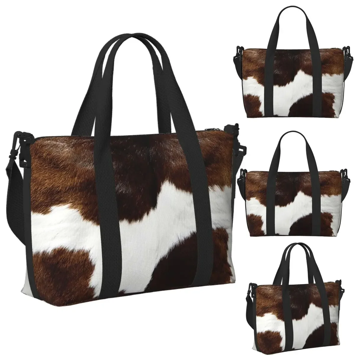 Custom Rustic Ranch Cow Print Beach Travel Bag Large Capacity Tote Bags For Gym Sport Women Shopping Duffle Shoulder Bag