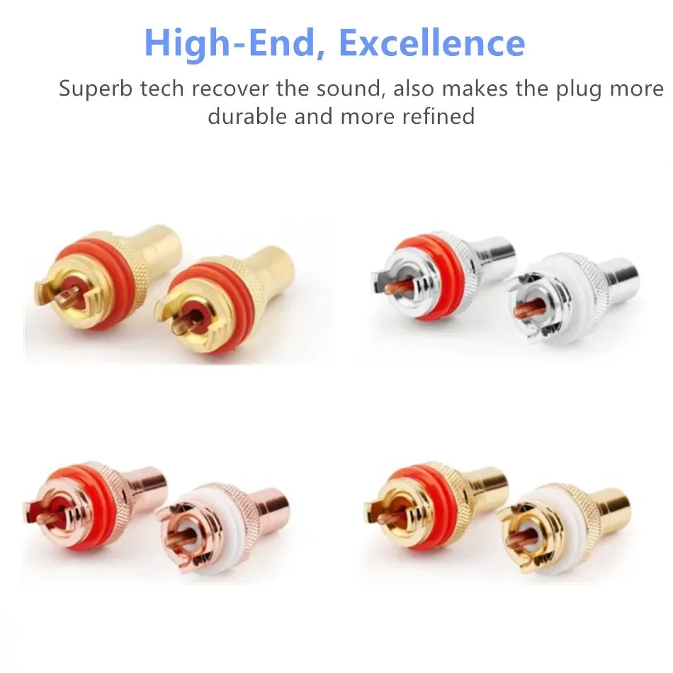 RCA Connector Female Socket Chassis Speaker Connectors Bright Dumb Rhodium Plated Copper 32mm HiFi White Red Audio Jack