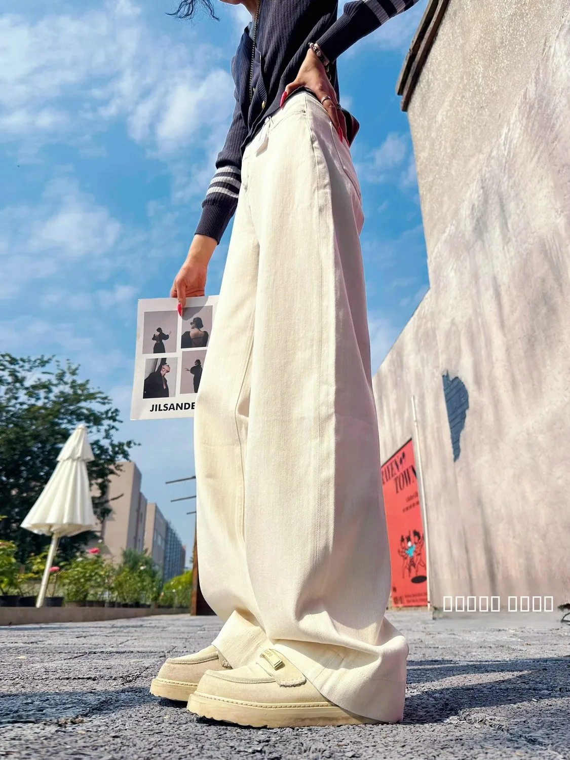 

Extended Length Elastic Wide Leg Jeans Women's Autumn Winter High Waist Straight Loose Slimming Floor Length Pants