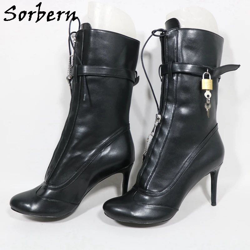 

Высокие ботильоны унисекс Sorbern, женские ботинки с ремешками и замками, высота вала 25 см, запираемые ботинки на молнии спереди, высокие каблуки