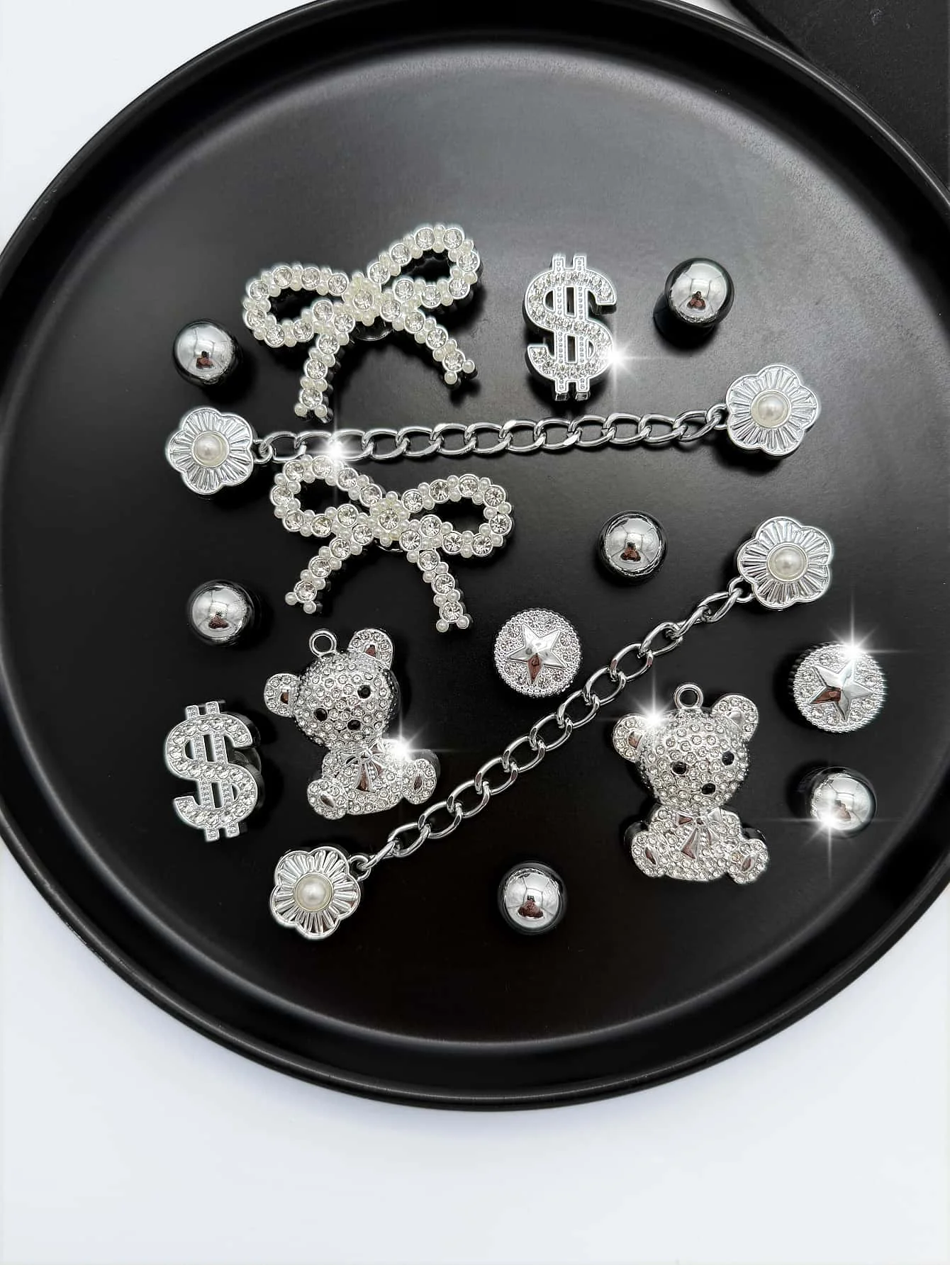 18pcs Sparkling Rhinestone Bow Shoe Charms. DIY Detachable A