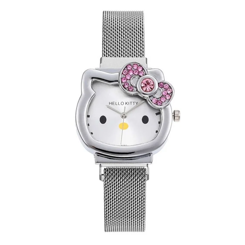 Kawaii Anime Hellokitty Magnetic Strap Diamond Watch Sanrio Cartoon Wristwatch Girl's  Watch  Clock Christmas Gift for Kid