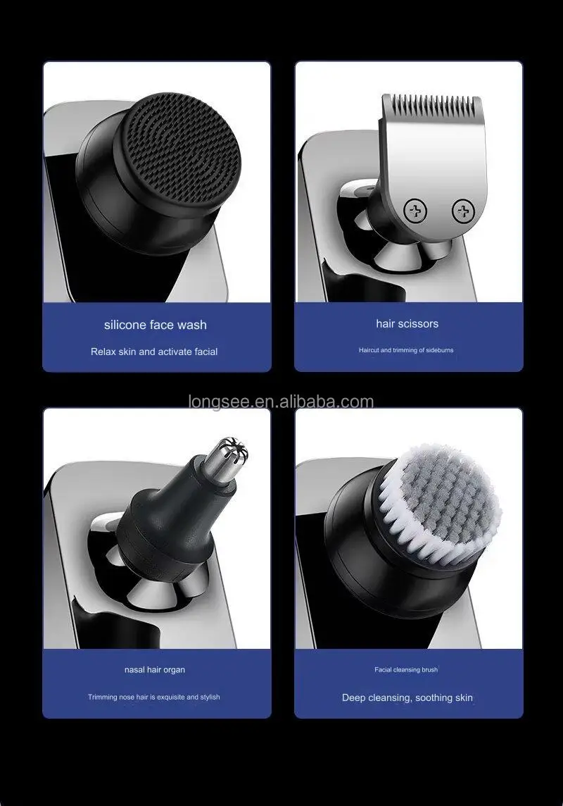6 in 1 High Quality Electroplate Electric Hair Shaver Beard Trimmer Rechargeable Electric Shaver Machine Floating razor