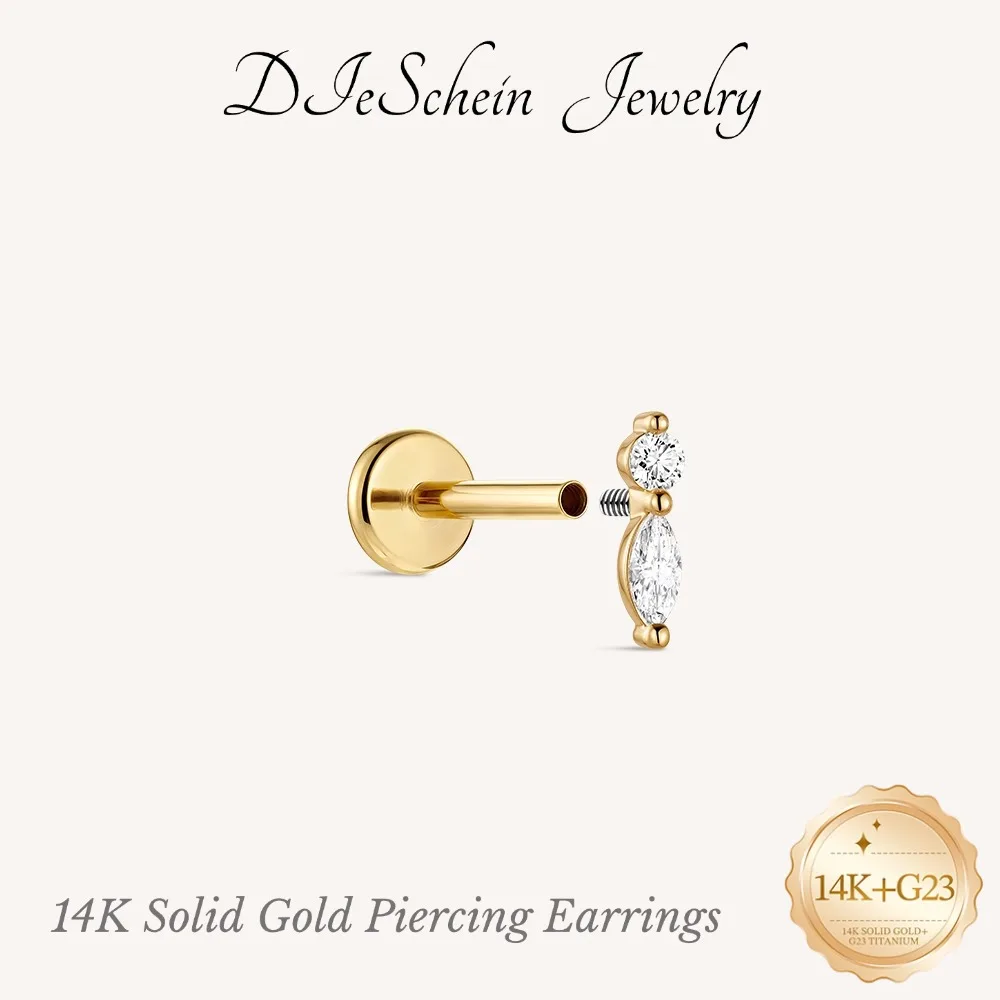 DIeSchein Flat Back Earrings 14k Solid Gold G23 Titanium Piercing for Women  Nickel-Free Hypoallergenic Earring for Kids Gifts