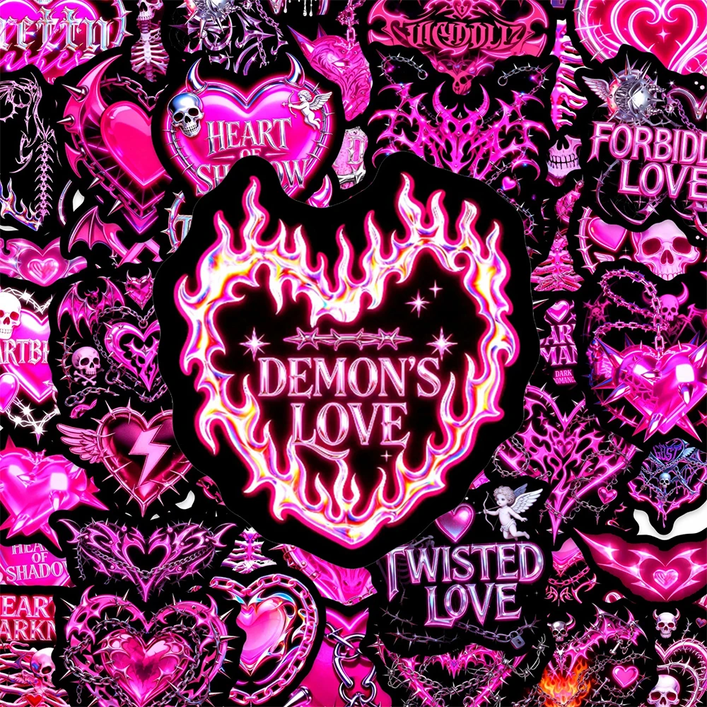 

10/30/50pcs Retro Pink and Black Love Heart Cartoon Stickers Gothic Skull Graffiti Decal for Skateboard Diary Phone Cool Sticker