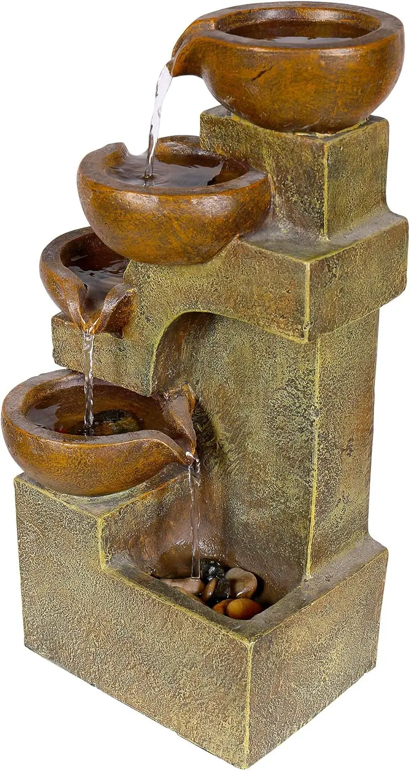 WCT726 Indoor/Outdoor Tabletop Tiered Pouring Pots Waterfall Fountain with Natural Stone Look, 16