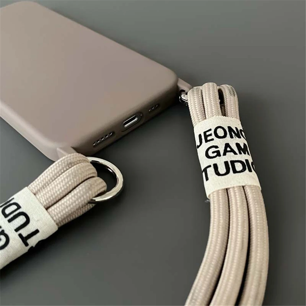 Cord Strap Lanyard Siliocne Phone Case For iPhone 15 14 13 12 11 Pro Max Mini XS X XR 7 8 15 Plus Crossbody Necklace Cover Coque