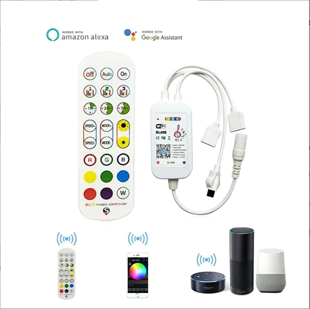 WiFi LED Controller Voice Control For Alexa Google Home RGB Led Strip 12V Music Smart Lamp Remote Control Andriod/iOS