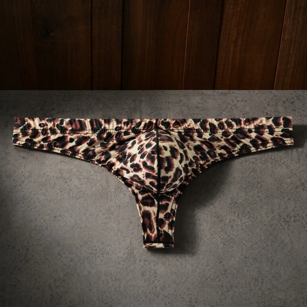 Underwear for Men Lingerie Men Leopard Print Thongs Underpants Low Waist Men's Panties Breathable T-back Male Briefs Male