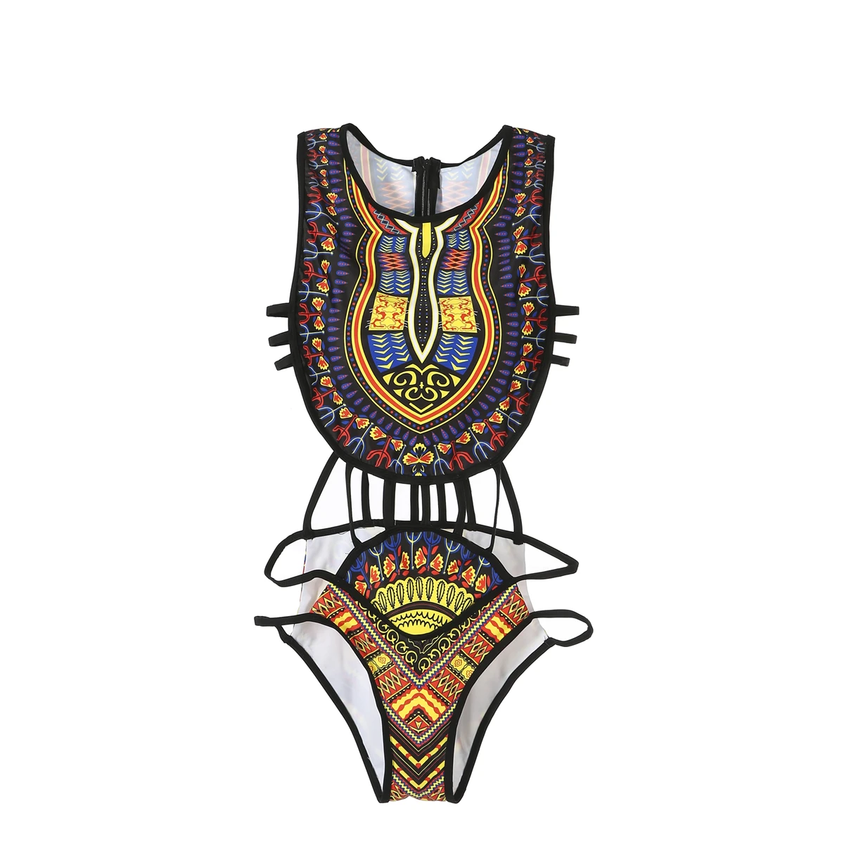 Costume da bagno estivo da donna, Bikini a doppio strato Non imbottito con motivo bohémien, costume da bagno vuoto senza maniche con spalline