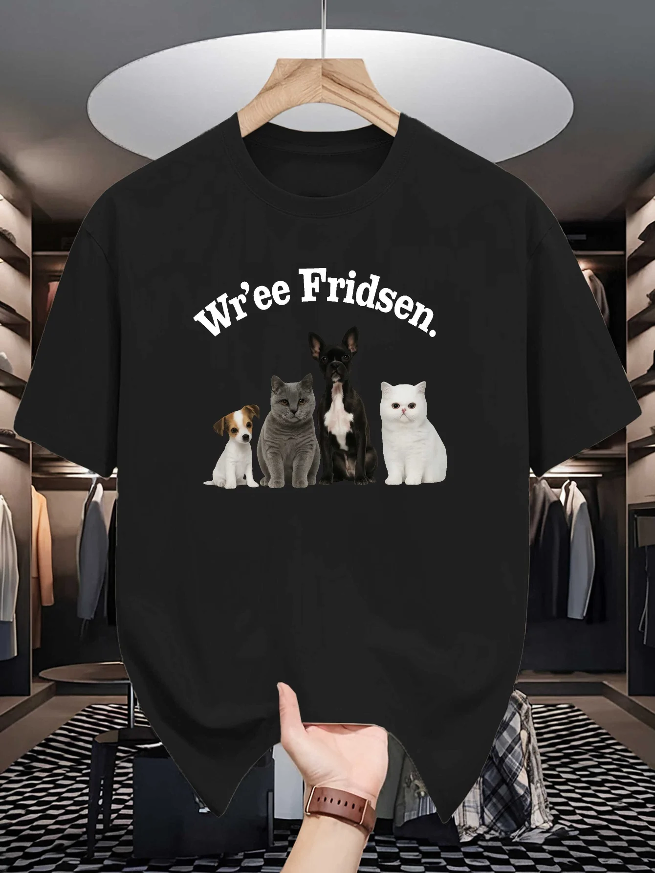 Wee Fridsen Print Me Crew Neck T Shirt Multiple Cats And Dogs Realistic Pet Graphic Short Sleeve Casual Cotton Trendy Street Tee