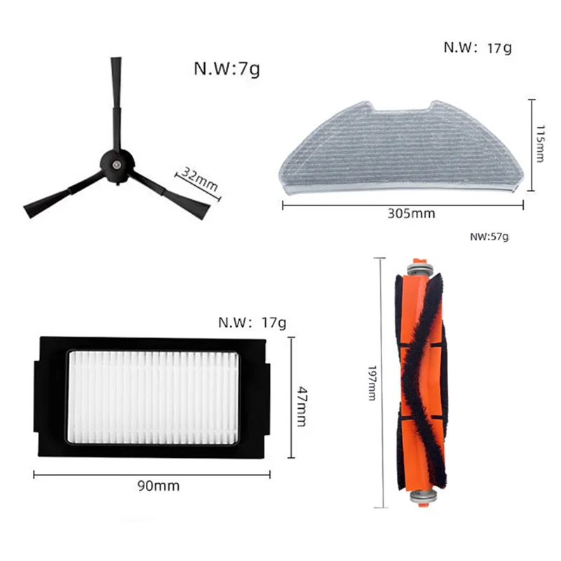 BISM para Xiaomi Mijia PROMJSTS1 Robot de barrido y fregado cepillo principal y Cepillo Lateral filtro de tela piezas de repuesto cepillo