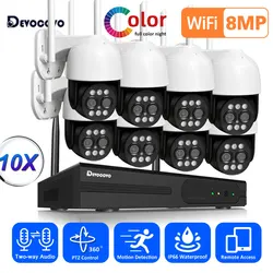 8CH 4K Dual Objektiv Drahtlose CCTV Kamera System Ai Auto Tracking PTZ IP Kamera Video Überwachung Kit 8MP Wifi NVR Sicherheit System