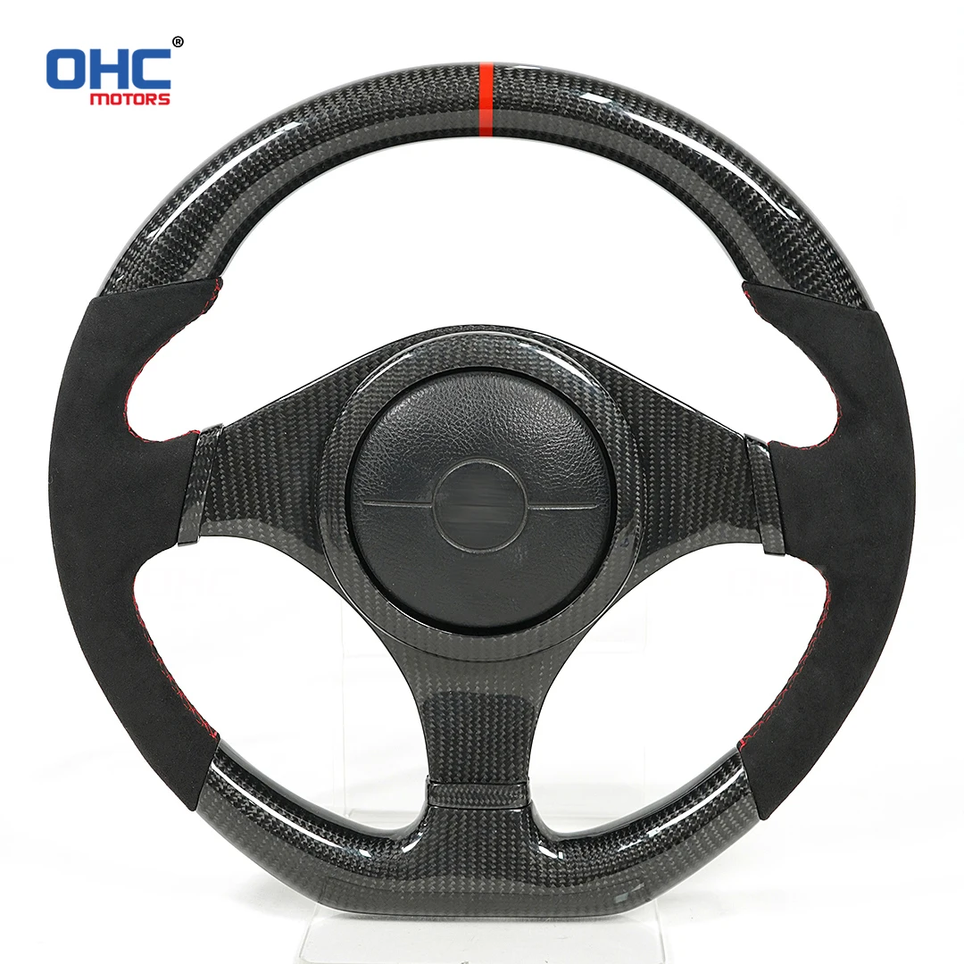 OHC 100% Real Carbon Fiber Steering Wheel for Mitsubishi Evo Alcantara Leather Custom Flat-bottom Steering Wheel